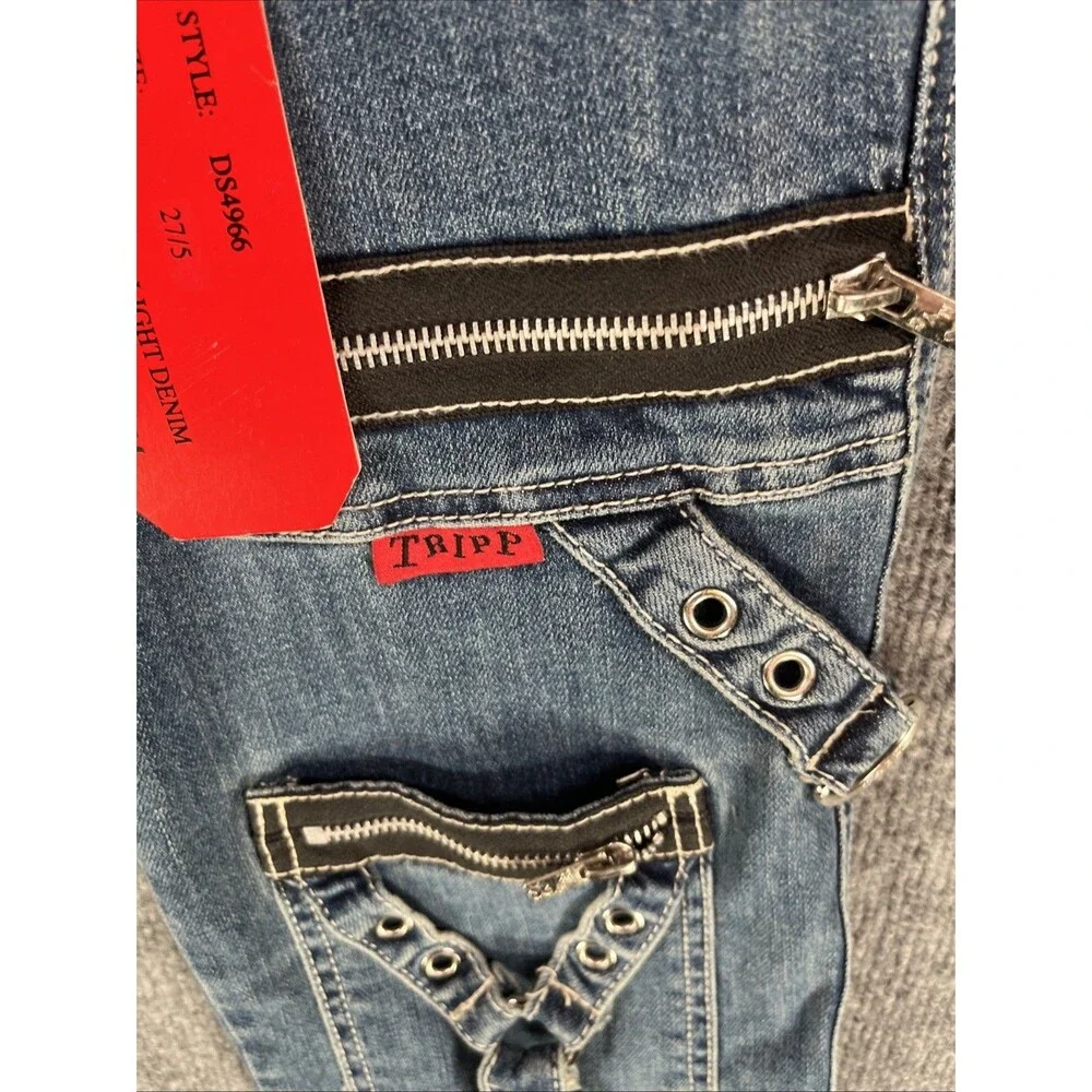 NWT Tripp NYC DS4966 Low Rise Grommet Zipper Punk Goth Denim Jeans Indigo - Picture 8 of 15